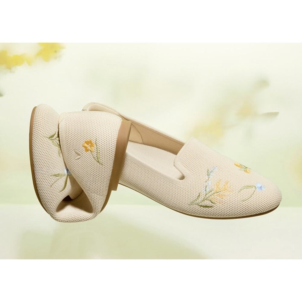 Vivaia Audrey Heeling Garden Embroidered Loafers French Floral Washable Knit 8.5 - Picture 3 of 11